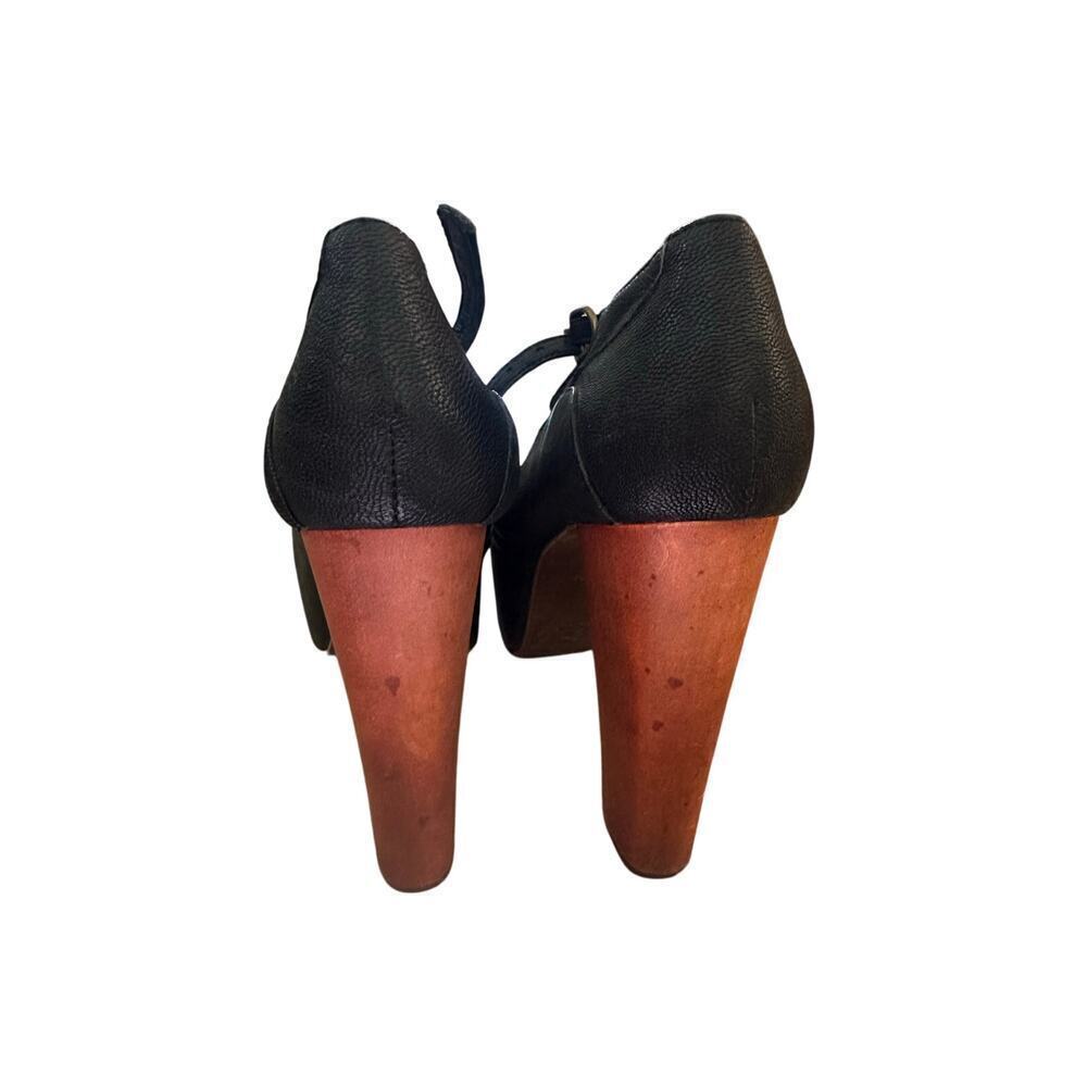 Jeffrey Campbell Women's Black Foxy Wood Platform Heel Sandals T-strap Size 8.5 - Picture 4 of 10